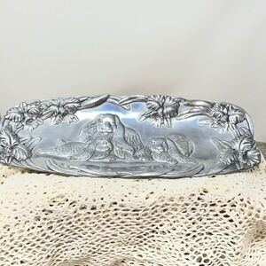 Arthur Court Signed Aluminum 1994 Easter Bunny Rabbit Serving Tray  Vintage
